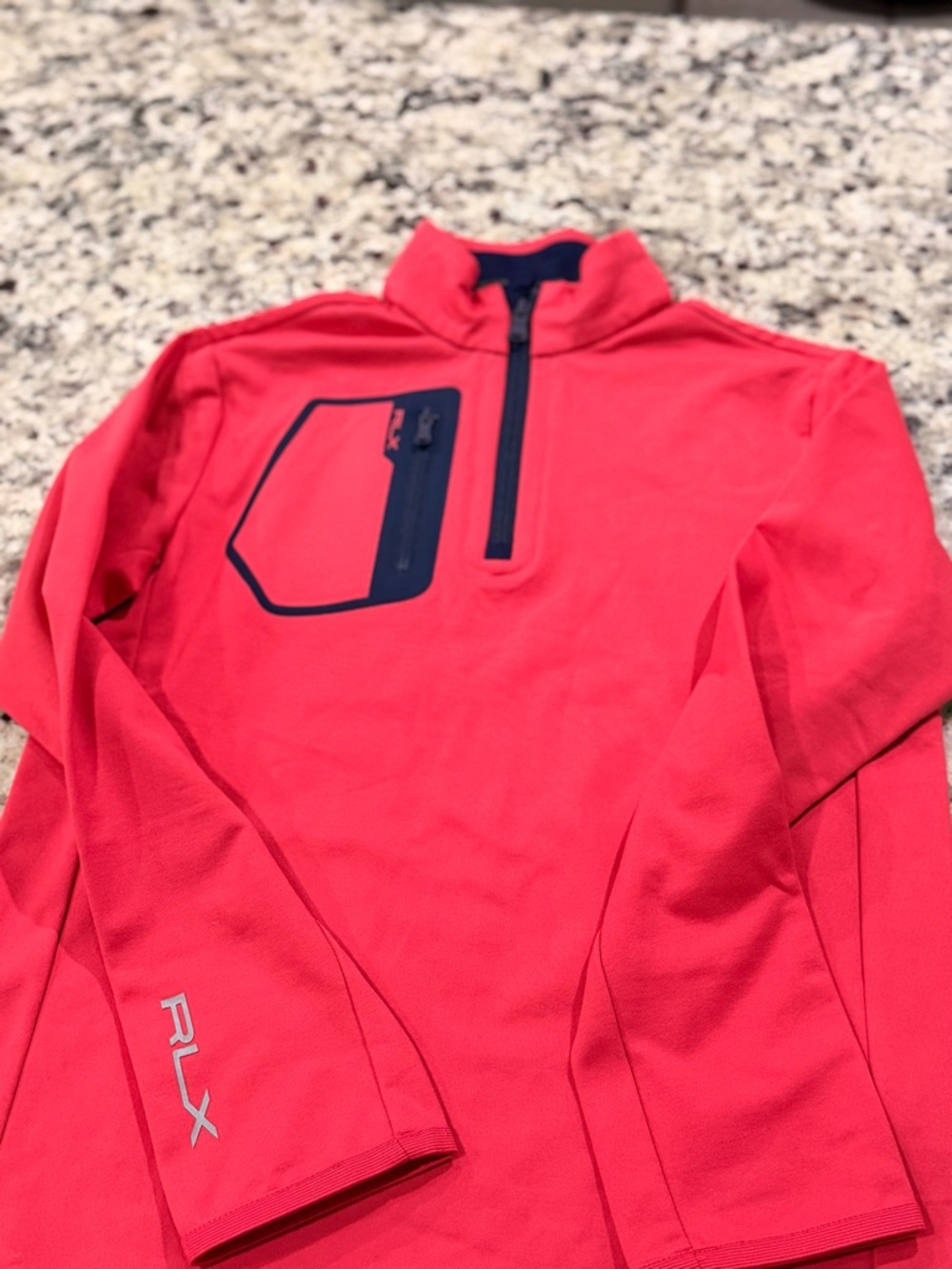 Ralph Lauren RLX Red Pullover Quarter-Zip Sweatshirt with Navy Accents